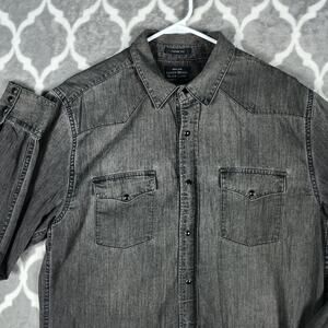 Lucky Brand Shirt Men Size Medium Black Denim Western Snap Pockets Classic Fit